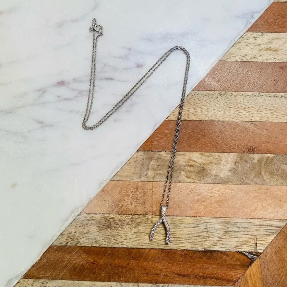 Vintage - Sterling Silver Y2K Wishbone Necklace